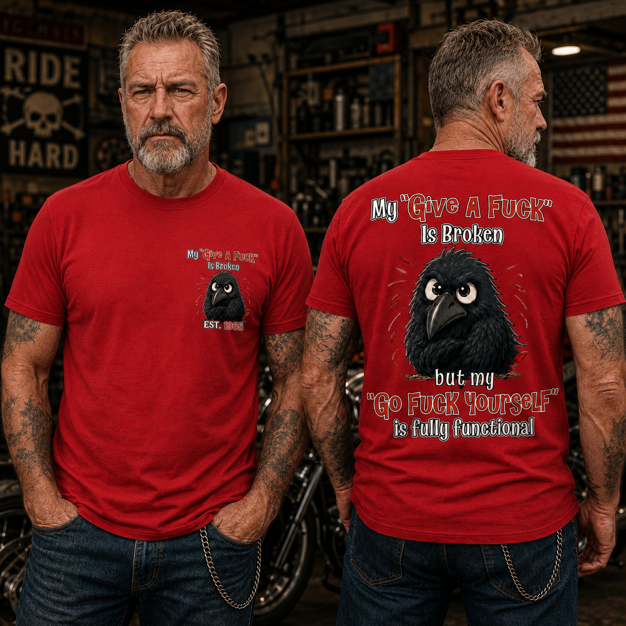 My “Give A F*ck” Is Broken Funny Crow Graphic Tee | Custom EST Year Shirt