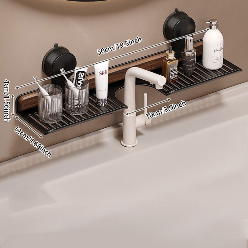 No-Drill Walnut Aluminum Faucet Rack: Hollow Drainage & Heavy-Duty