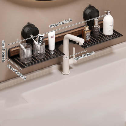 No-Drill Walnut Aluminum Faucet Rack: Hollow Drainage & Heavy-Duty