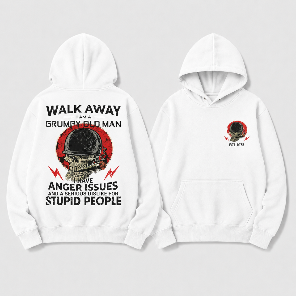 Custom EST. YEAR Grumpy Old Man Skull Print Unisex Hoodie