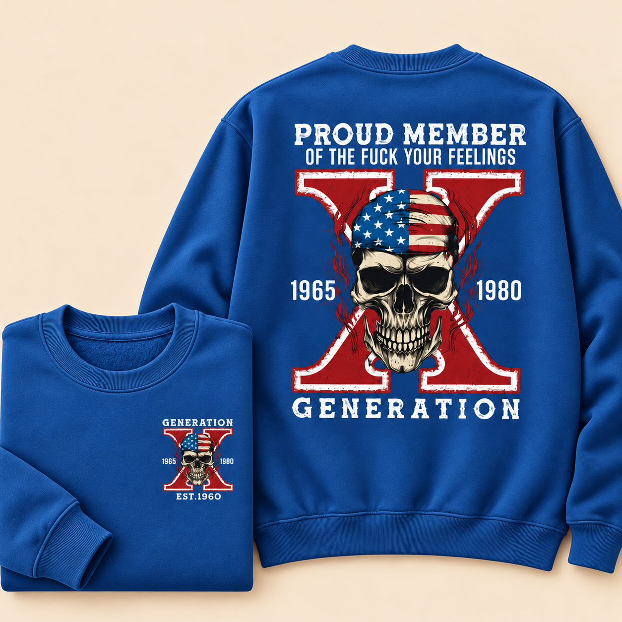 Custom Gen X Skull New Printing Crewneck Sweatshirt