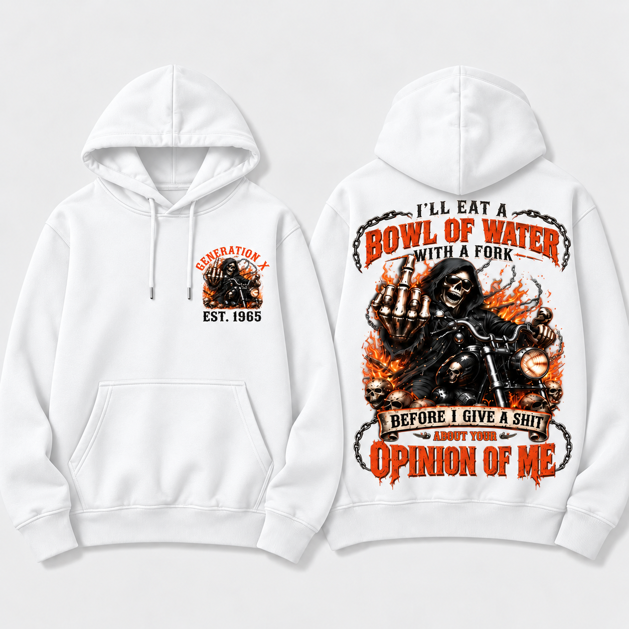 Personalized Year 1965-1980 I'll Eat A Bowl Of Water With A Fork Hoodie, Biker Skull Graphic Hoodie