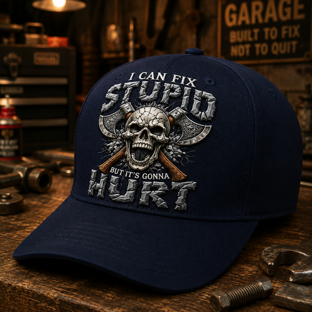 I Can Fix Stupid But It’s Gonna Hurt Skull Axe Baseball Cap