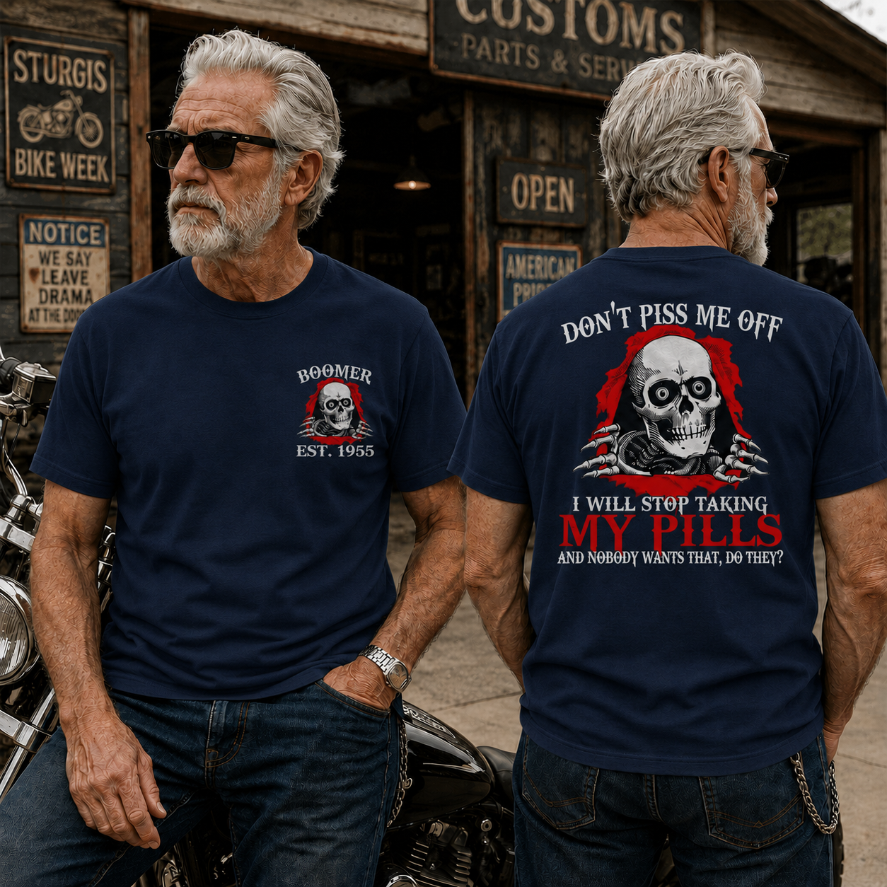Custom Year Of Birth T-shirt, Don't Piss Me Off — No Pills, No Peace