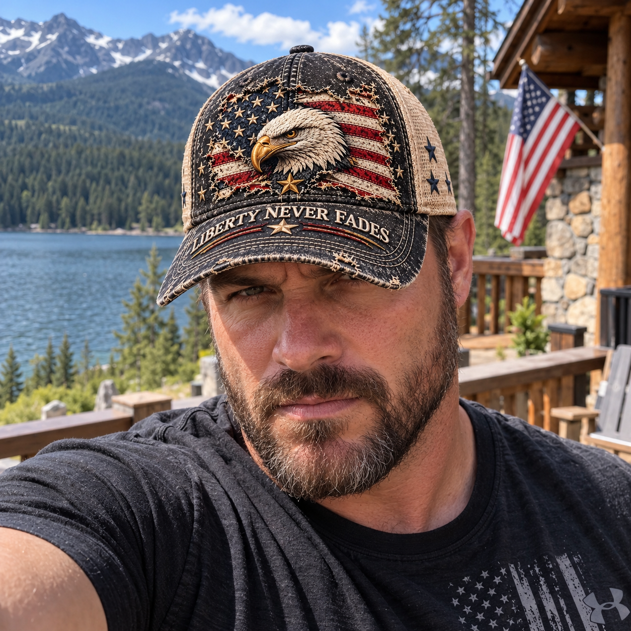 Liberty Never Fades – Vintage Eagle American Flag Trucker Hat