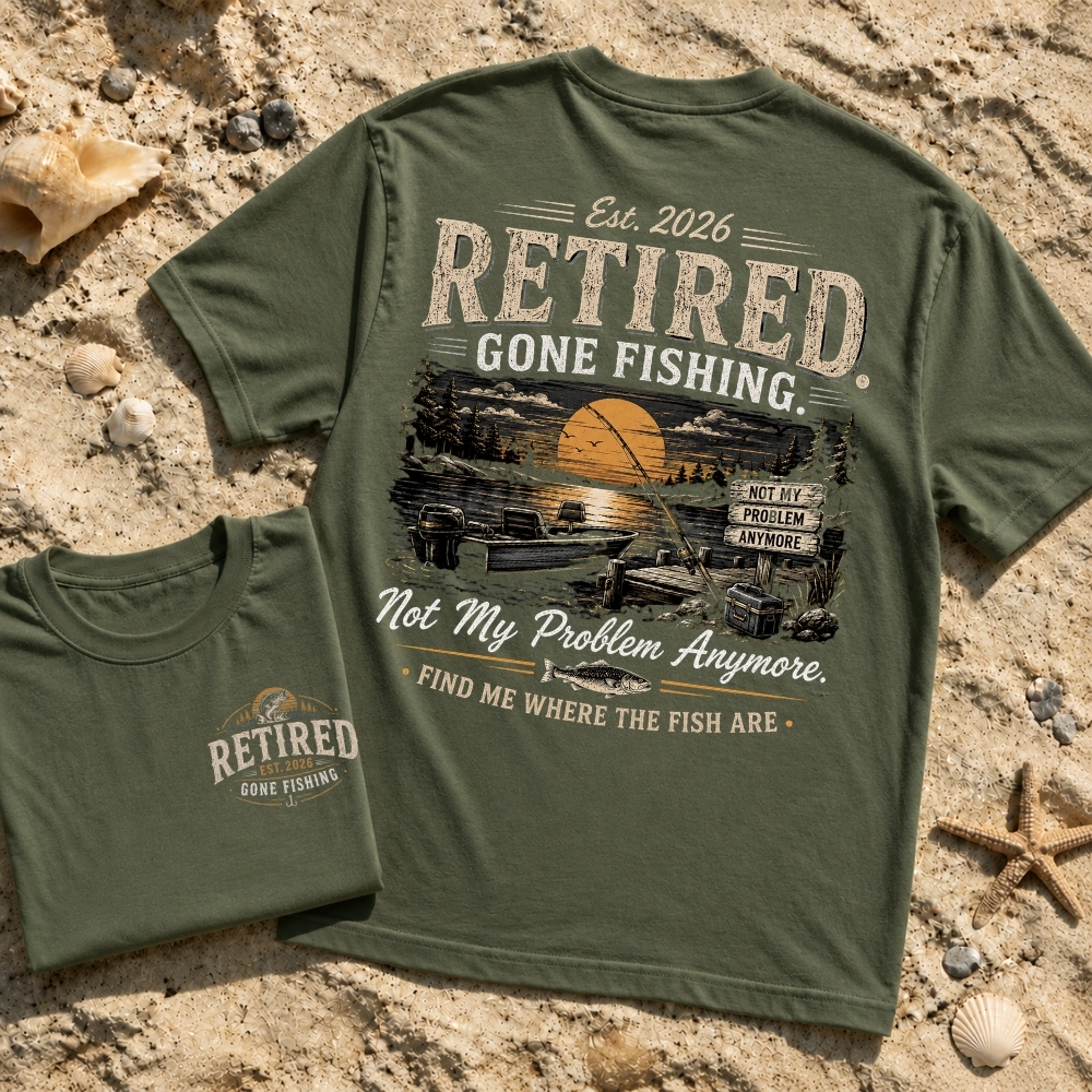 Retired Gone Fishing T-Shirt for Men Funny Retirement Gift for Dad Husband Retired 2026 Fishing Shirt