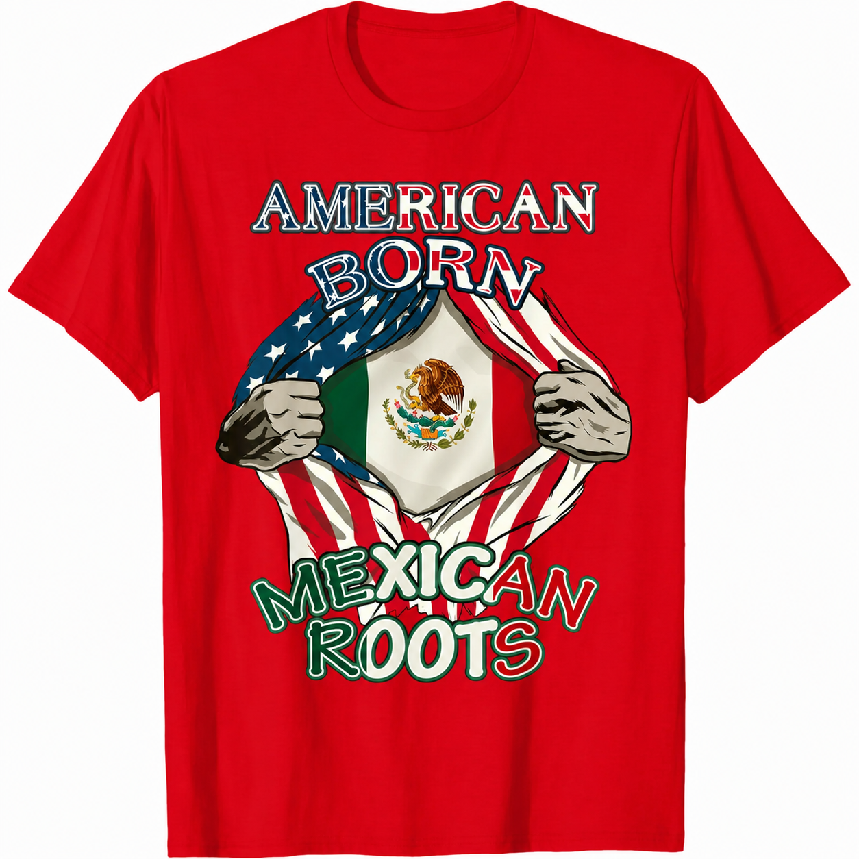 American Born Mexican Roots Flag Tee Proud USA Love Mexico T-Shirt