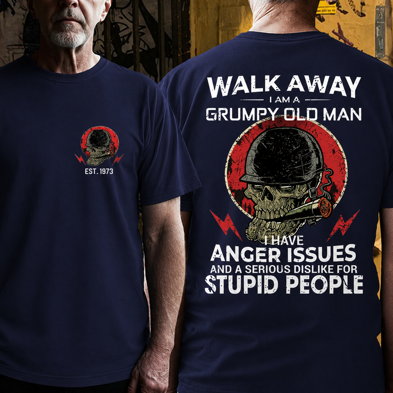 Custom EST. YEAR Grumpy Old Man Skull Print T-Shirt