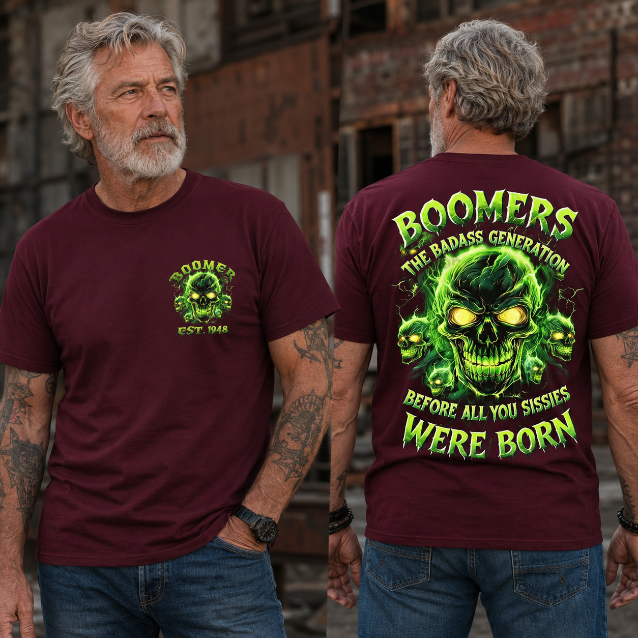 Boomers The Badass Generation Before All You Sissie Were Born Custom Year Skull T-shirt Crewneck Breathable