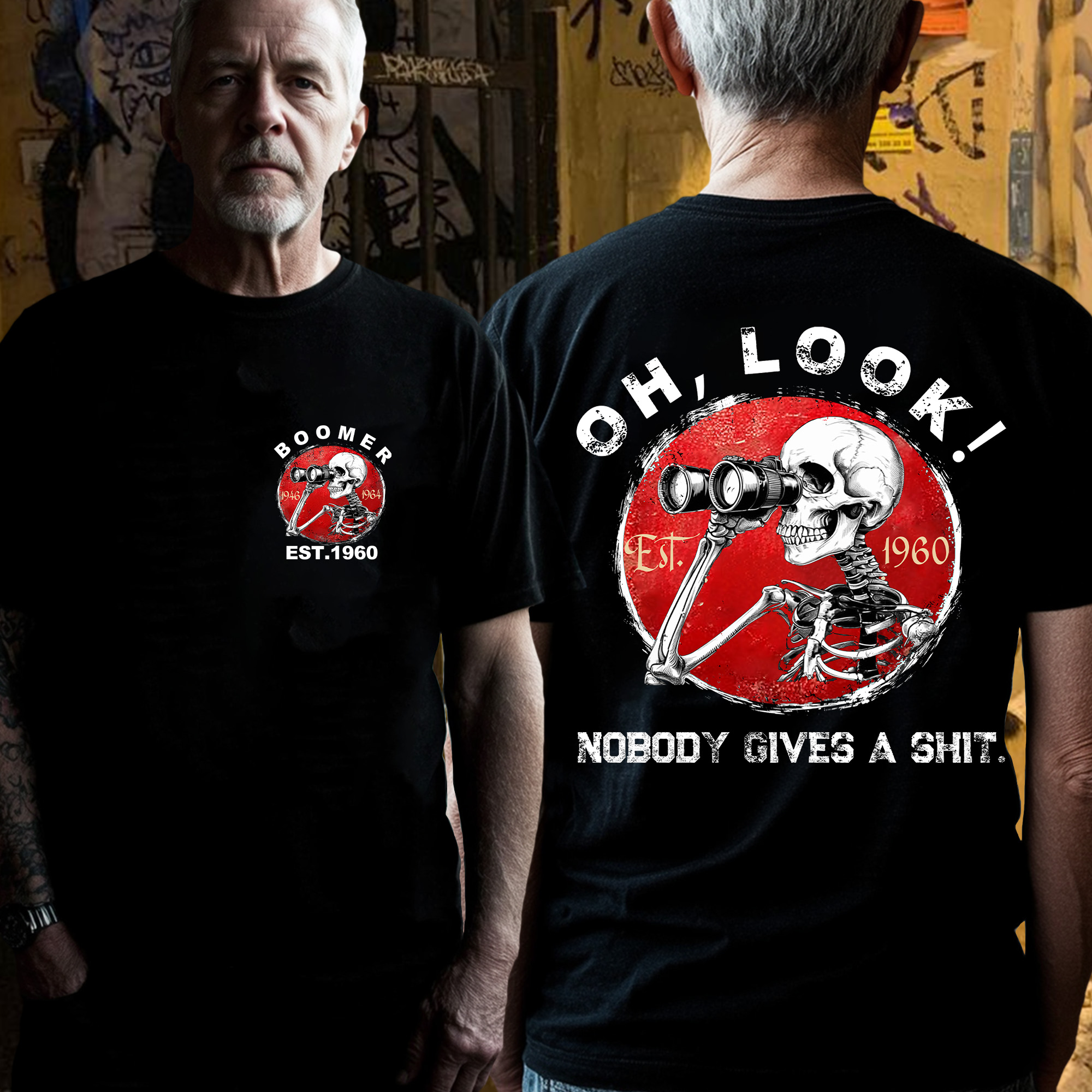 Generation X/Boomer 2 Side T-shirt, Oh Look Nobody Gives A Shit Print T-Shirt