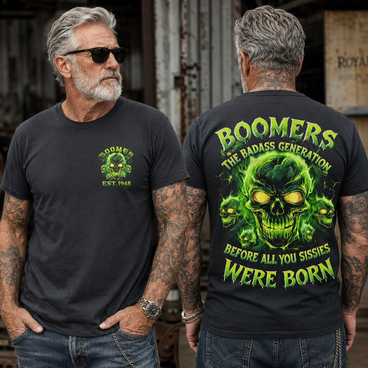 Boomers The Badass Generation Before All You Sissie Were Born Custom Year Skull T-shirt Crewneck Breathable