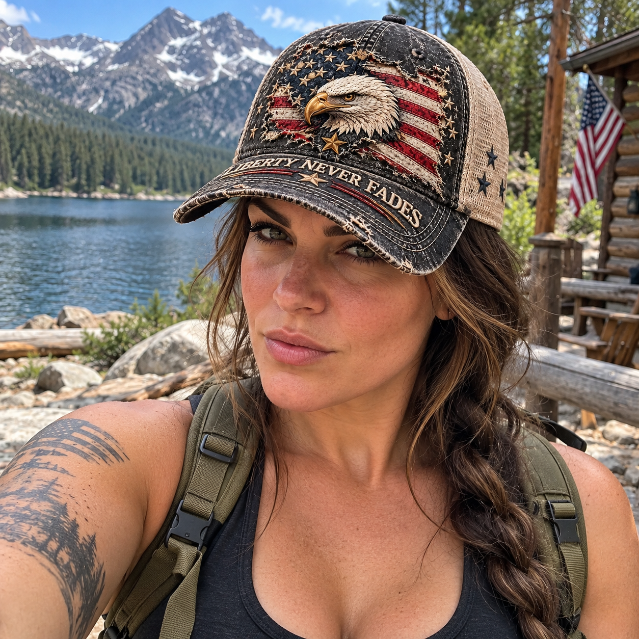 Liberty Never Fades – Vintage Eagle American Flag Trucker Hat