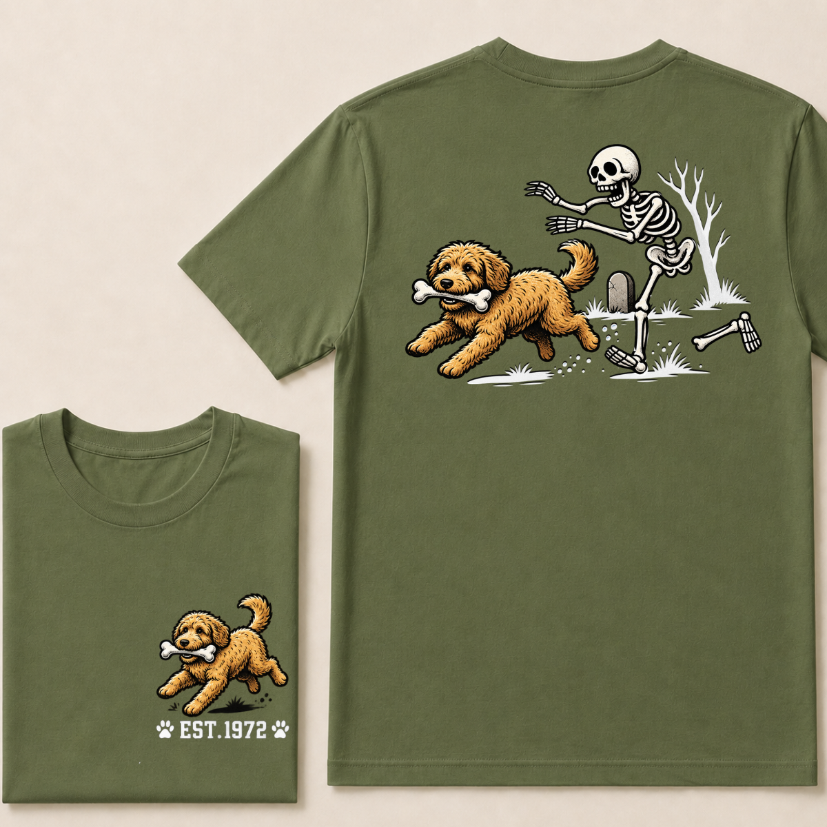 Custom Est.Year Dog Stealing Bone From Skeleton T‐Shirt