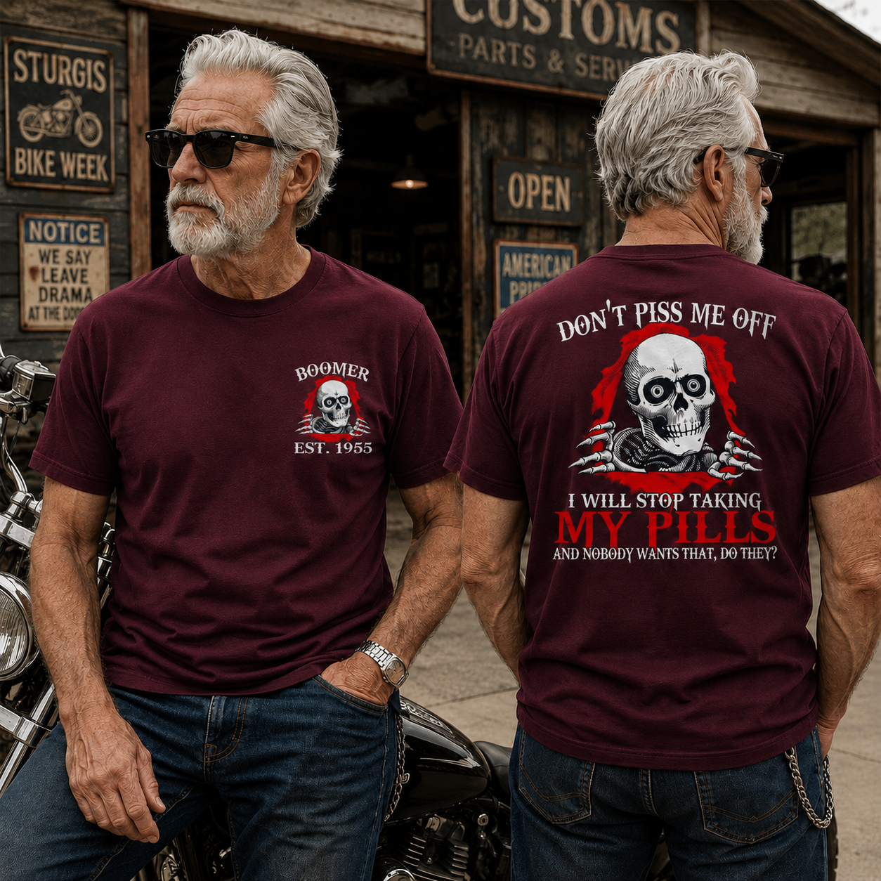 Custom Year Of Birth T-shirt, Don't Piss Me Off — No Pills, No Peace