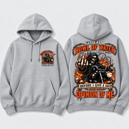 Personalized Year 1965-1980 I'll Eat A Bowl Of Water With A Fork Hoodie, Biker Skull Graphic Hoodie