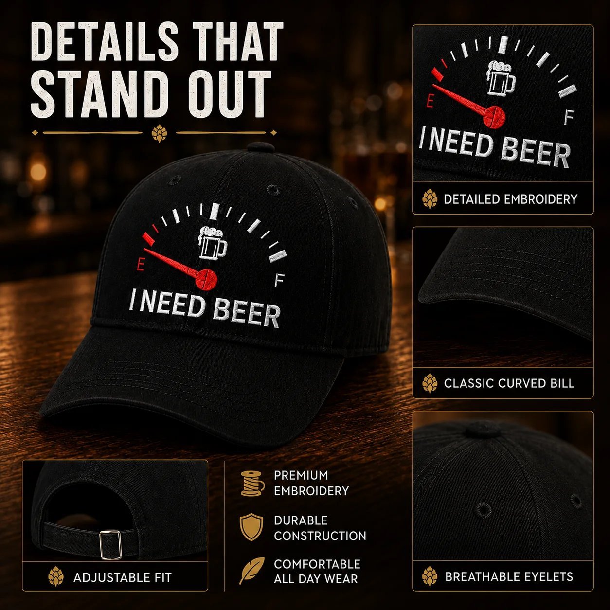 🍺 I NEED BEER Embroidered Baseball Cap – Unisex Memorial Hat🧢 100% Cotton