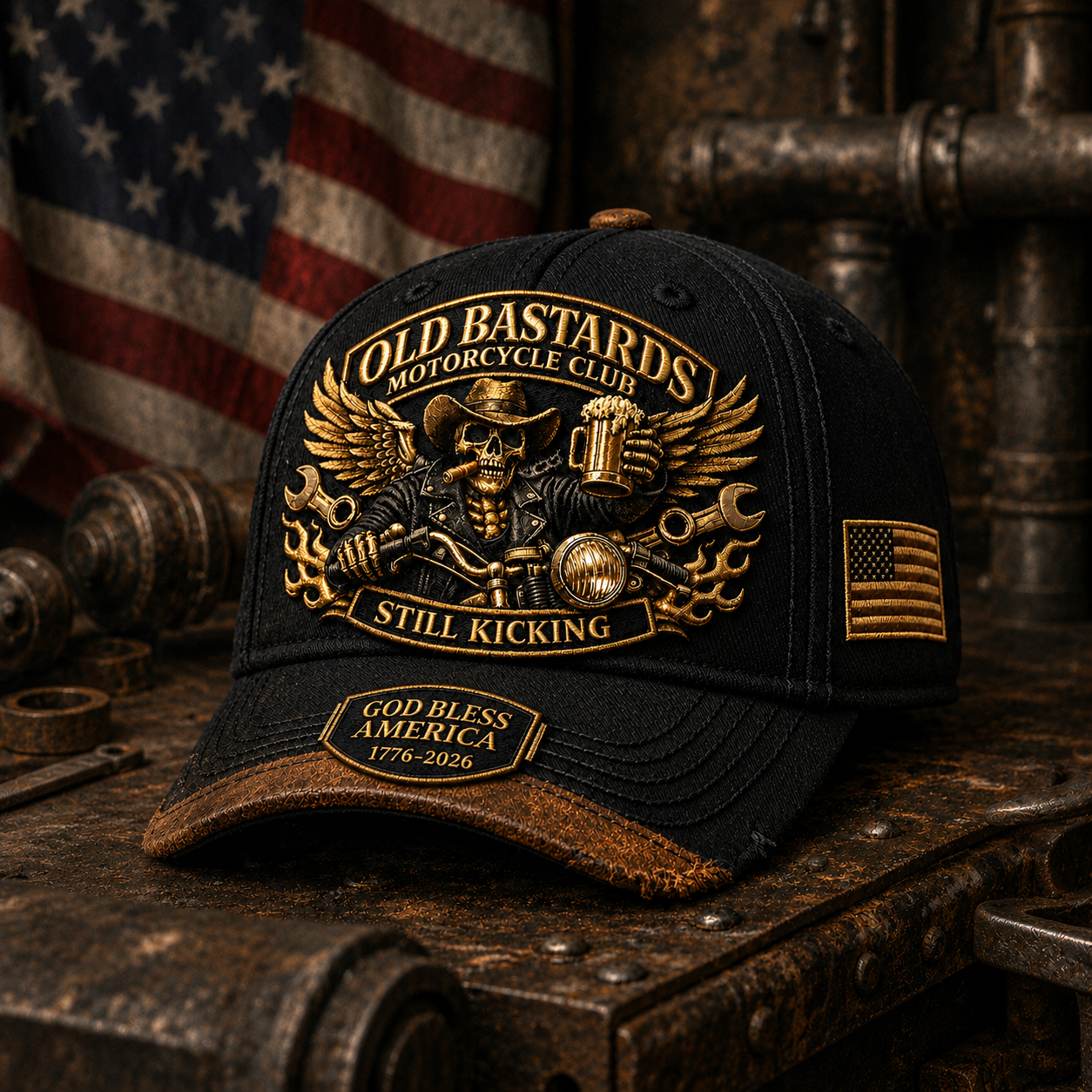 🏍️Old Bastards Motorcycle Club – God Bless America “Still Kicking” Cap