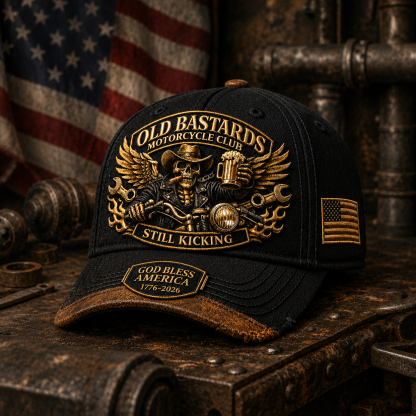 🏍️Old Bastards Motorcycle Club – God Bless America “Still Kicking” Cap
