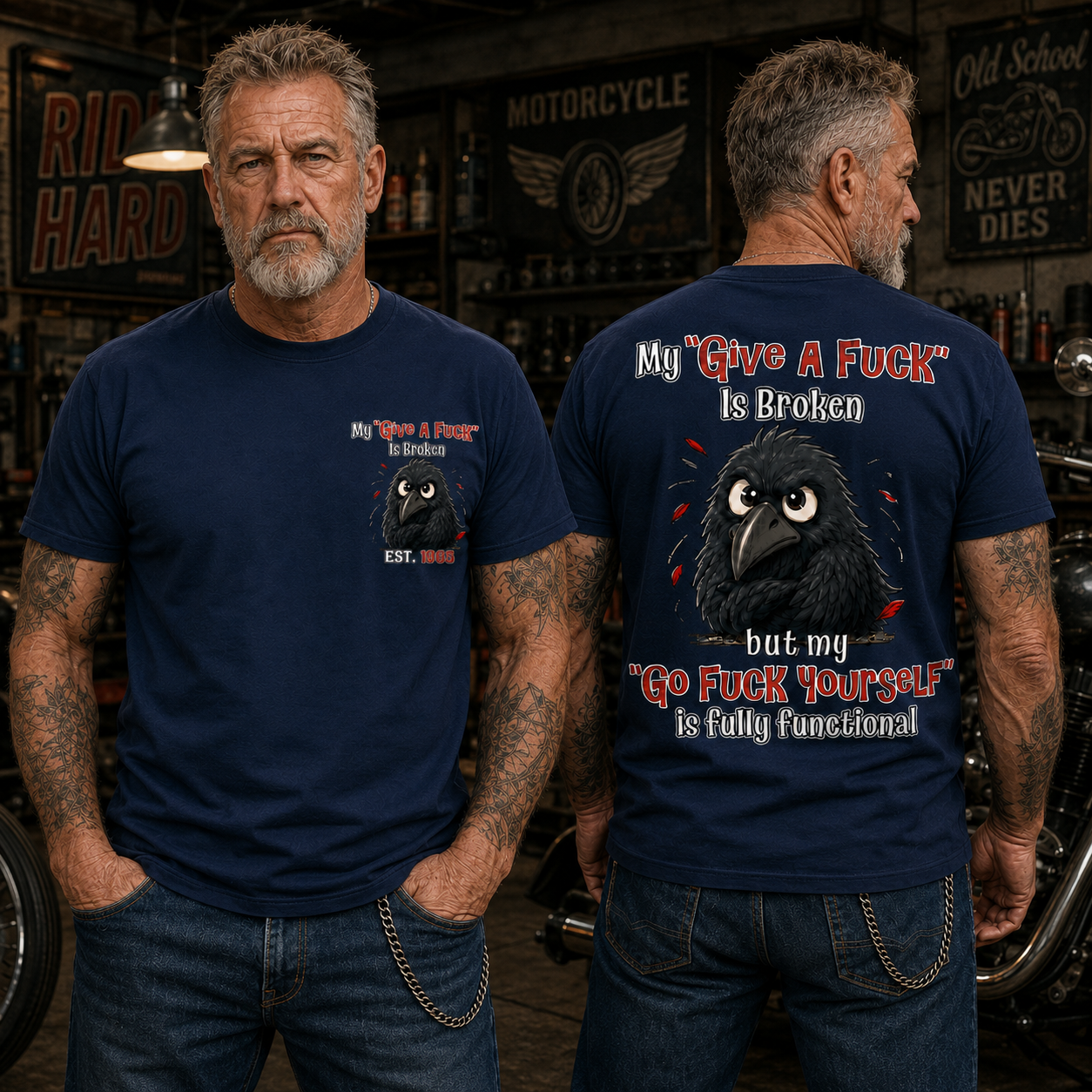 My “Give A F*ck” Is Broken Funny Crow Graphic Tee | Custom EST Year Shirt