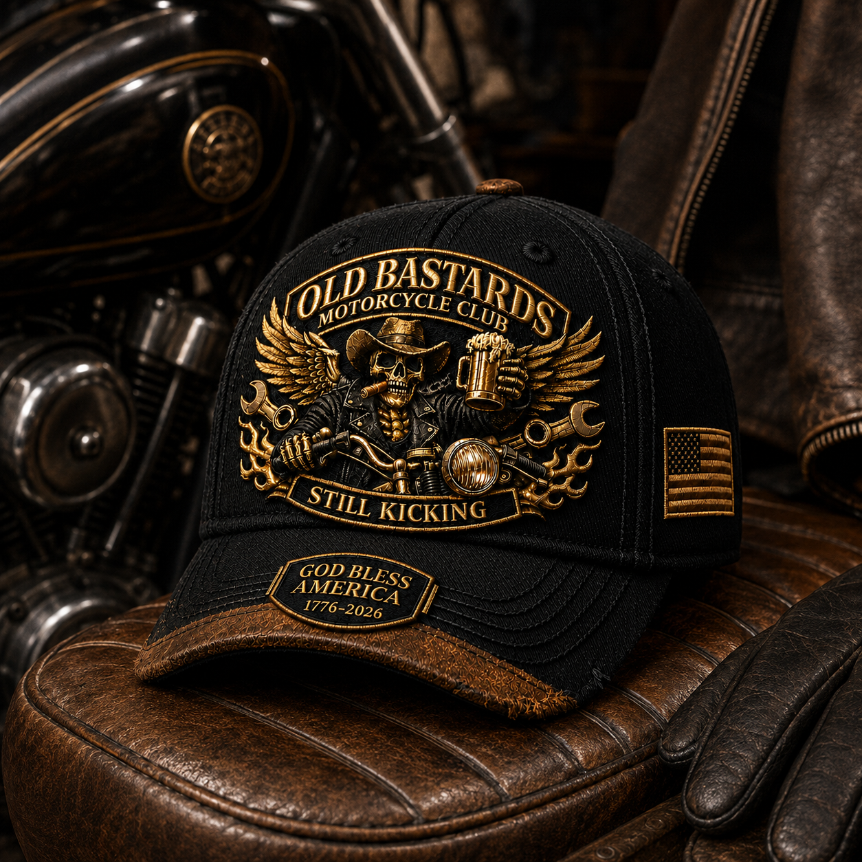 🏍️Old Bastards Motorcycle Club – God Bless America “Still Kicking” Cap