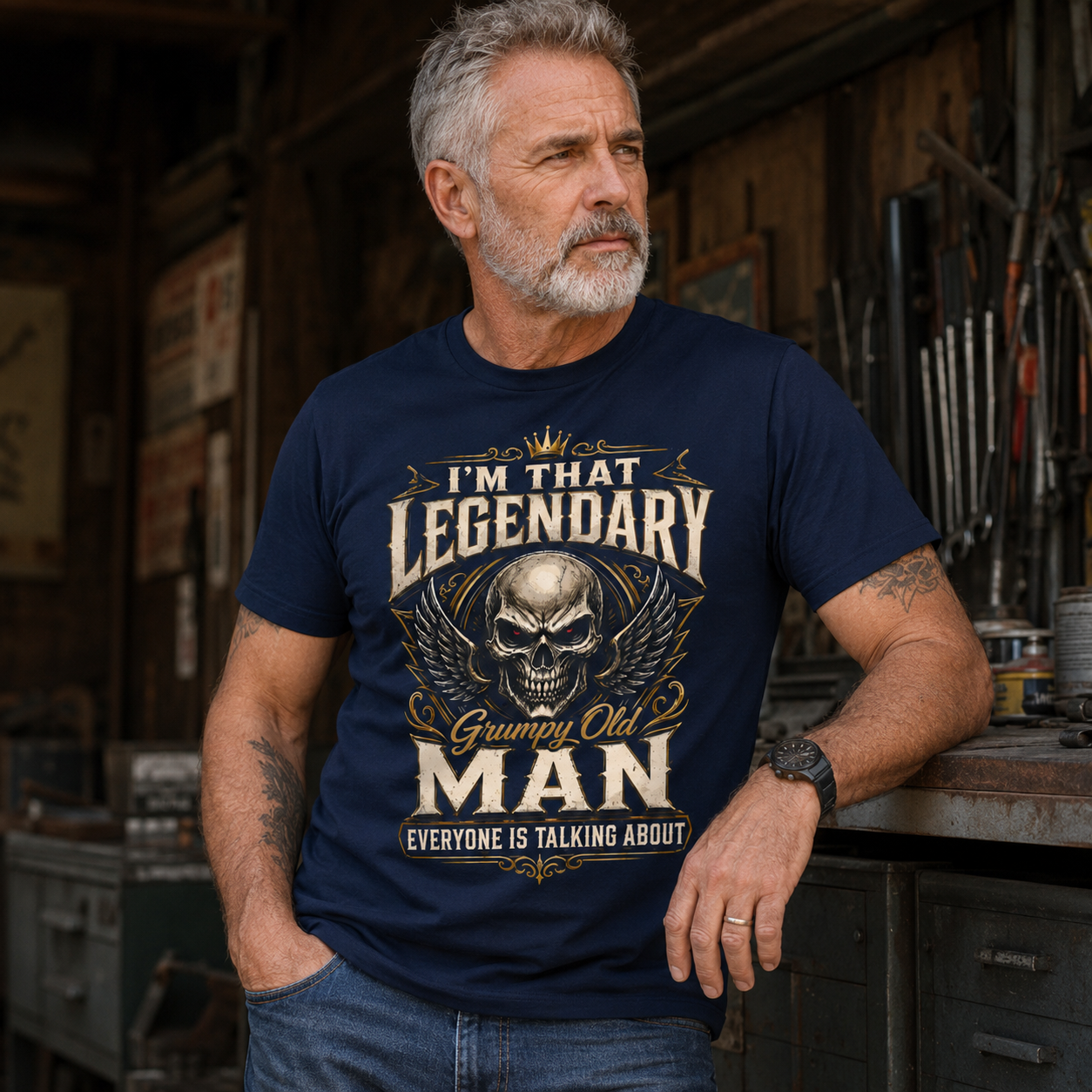 Im That Legendary Grumpy Old Man Biker Outfit Vintage Skull Biker T Shirt