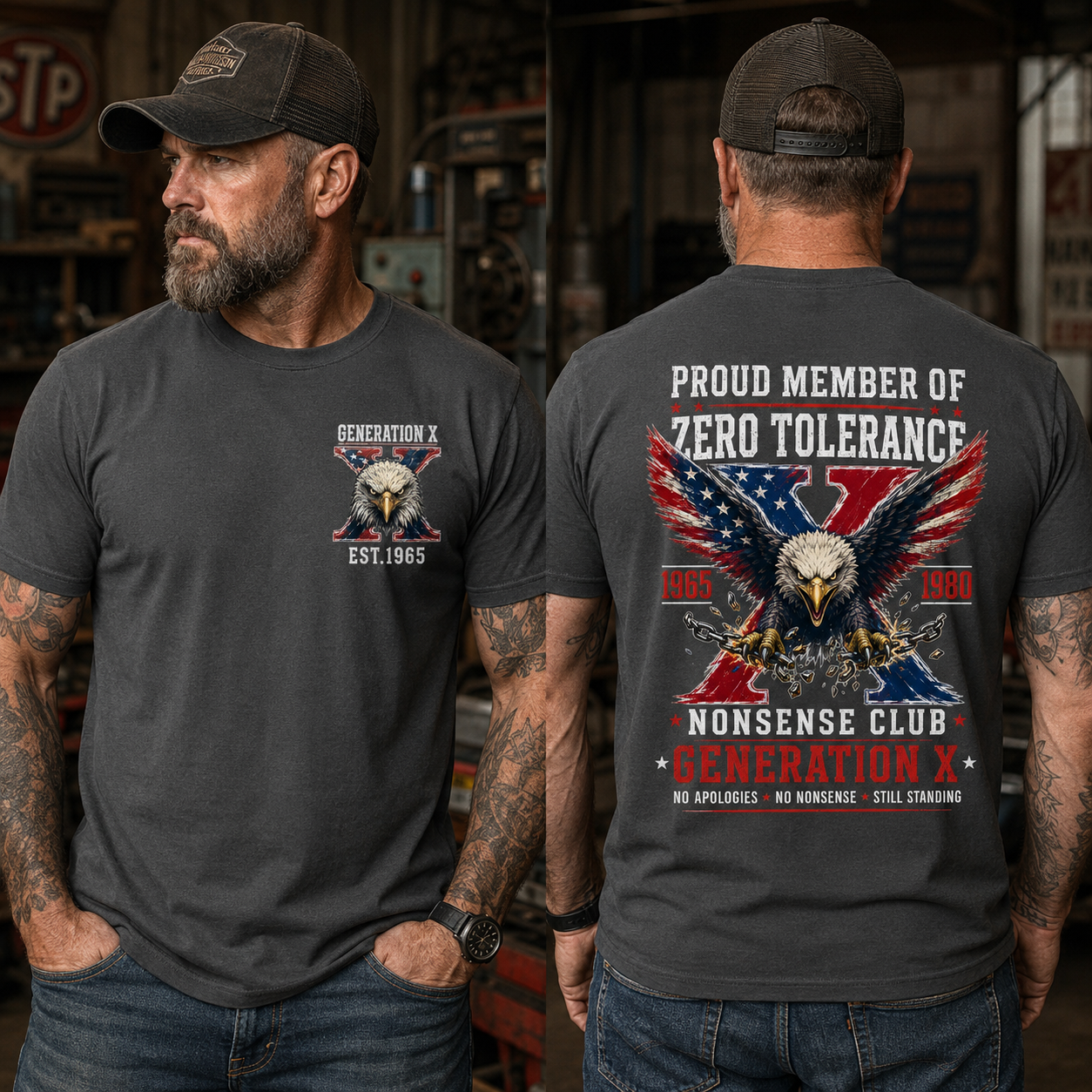 Proud Member Of Zero Tolerance Nonsense Club Generation X 1965-1980 American Flag Eagle Breaking Chains Patriotic T-Shirt