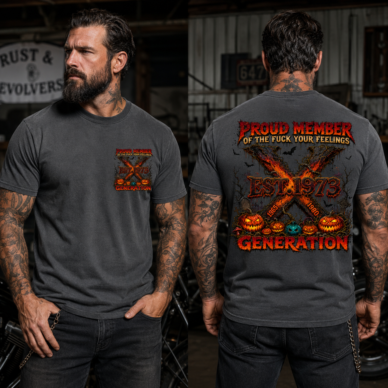 Custom EST.Year Proud Member Of The Fuck Your Feelings Generation X 1965-1980 Halloween Pumpkins Horror T-Shirt