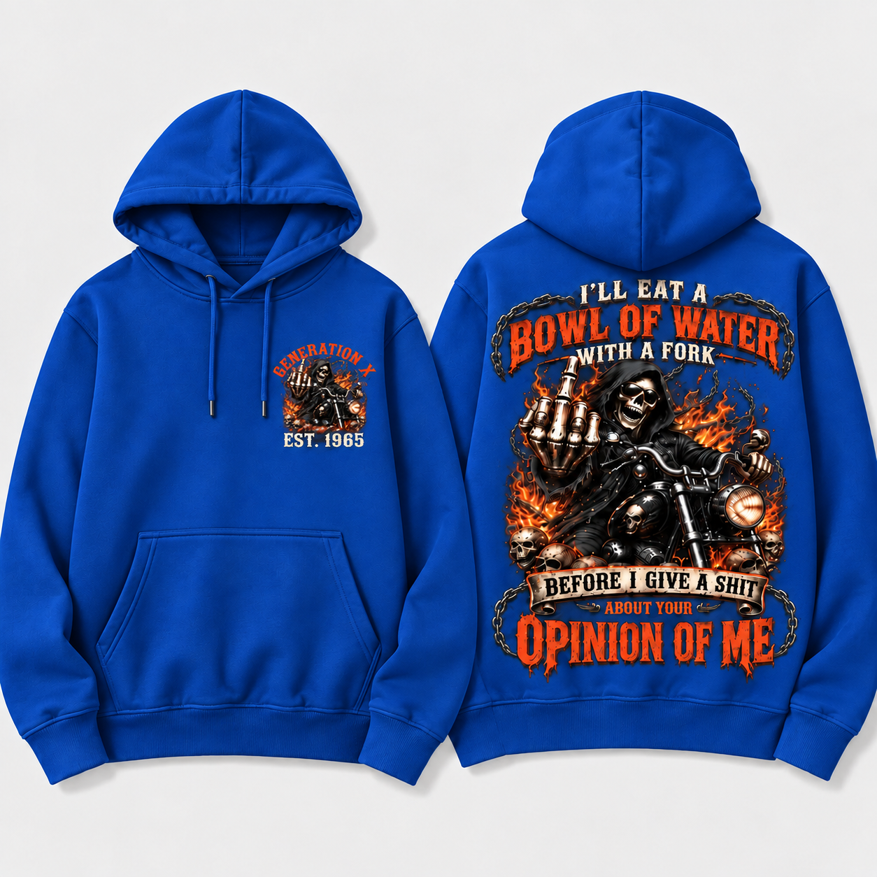 Personalized Year 1965-1980 I'll Eat A Bowl Of Water With A Fork Hoodie, Biker Skull Graphic Hoodie