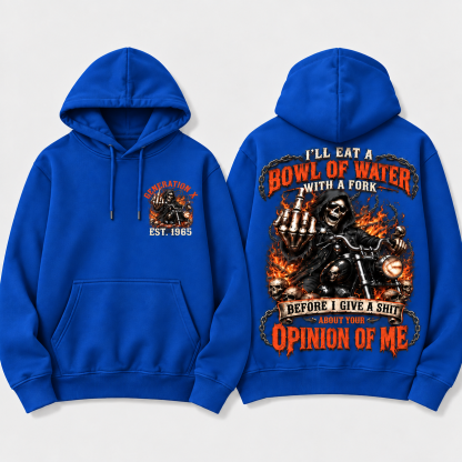 Personalized Year 1965-1980 I'll Eat A Bowl Of Water With A Fork Hoodie, Biker Skull Graphic Hoodie