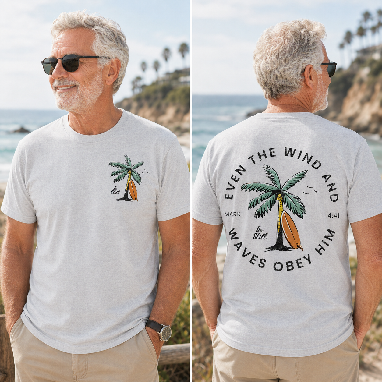 Mark 4:41 Be Still Palm Tree Faith T-Shirt