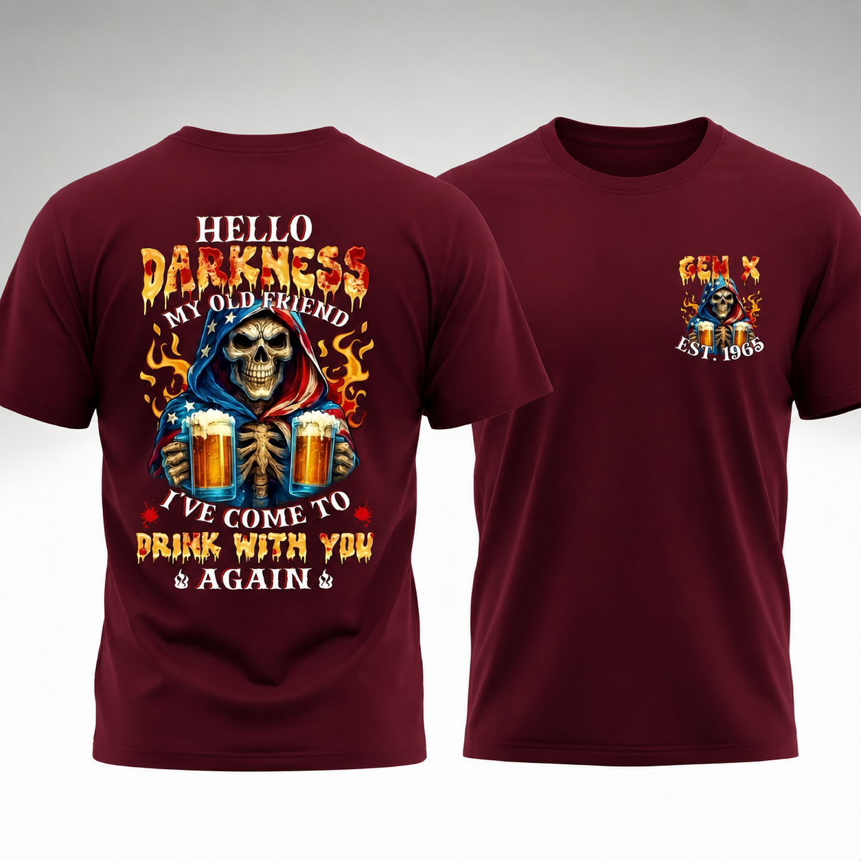 Personalized Generation X Skull Beer T-Shirt Custom Birth Year Vintage Graphic Tee Gen X Drinking Shirt