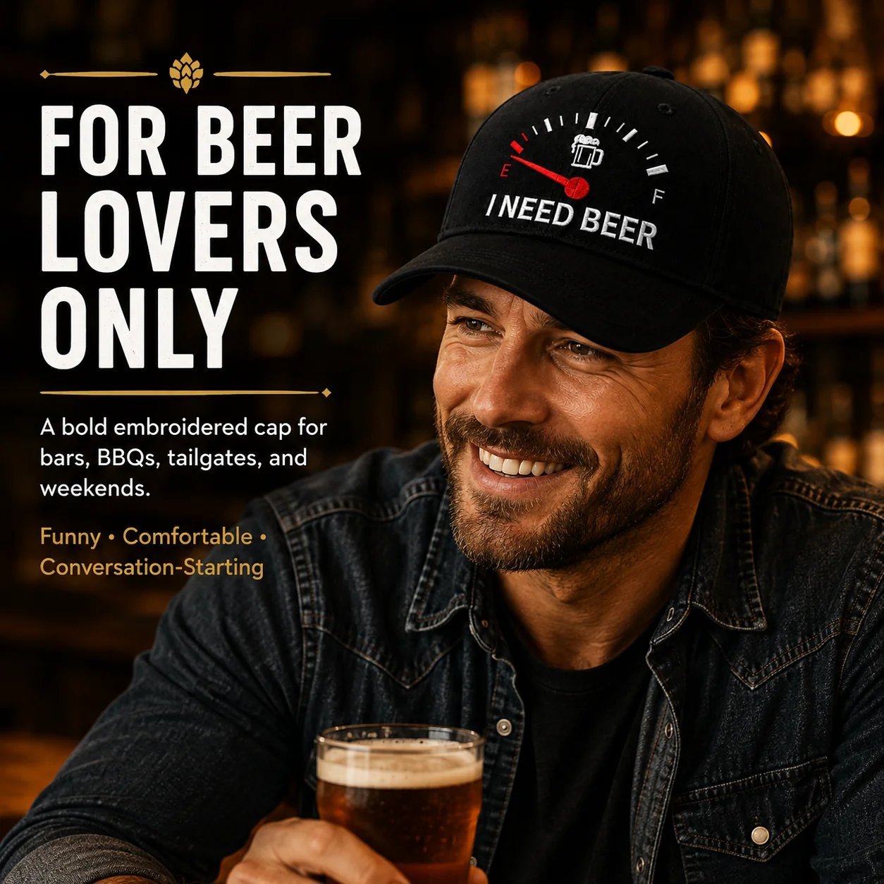 🍺 I NEED BEER Embroidered Baseball Cap – Unisex Memorial Hat🧢 100% Cotton