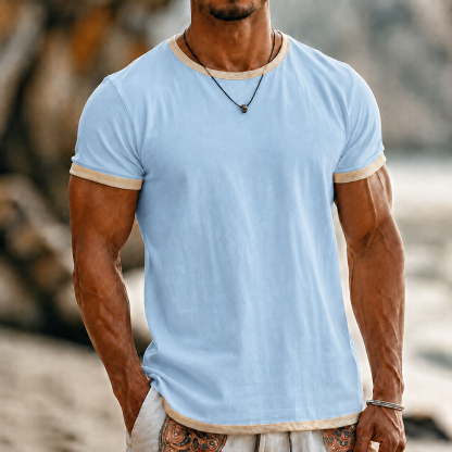 Men's Tee Top Linen T-Shirt Short Sleeves Crew Neck Summer Plain Fashion Designer