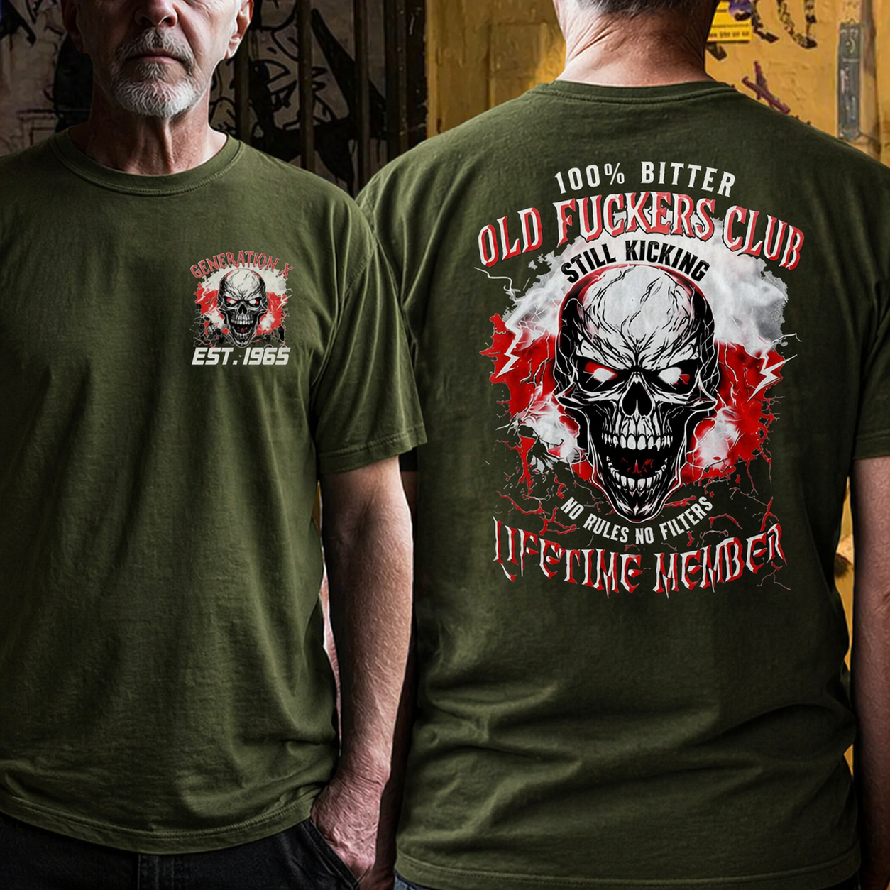 100% Bitter Old F*** Club Hardcore Biker Style | Skull Graphic Boomer/Gen X/Y T-Shirts