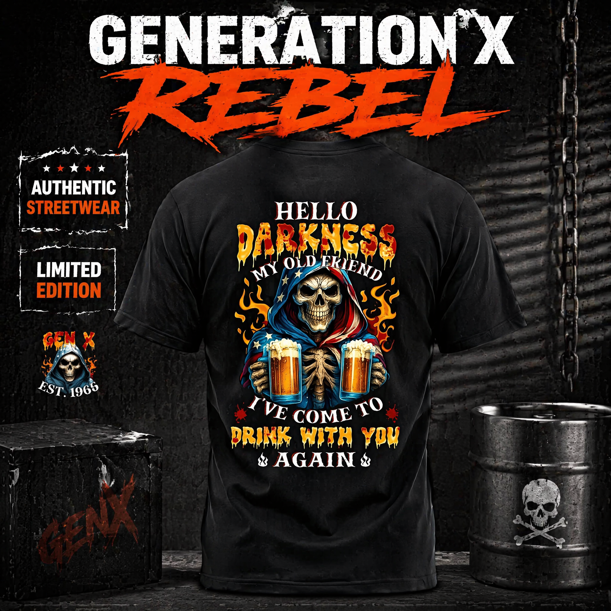 Personalized Generation X Skull Beer T-Shirt Custom Birth Year Vintage Graphic Tee Gen X Drinking Shirt
