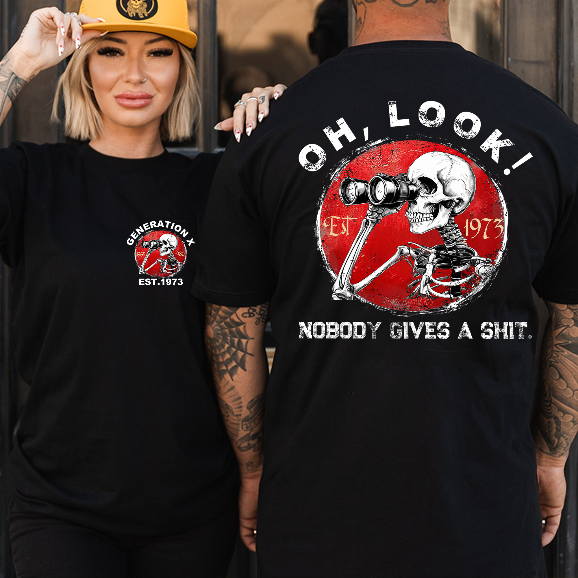 Generation X/Boomer 2 Side T-shirt, Oh Look Nobody Gives A Shit Print T-Shirt