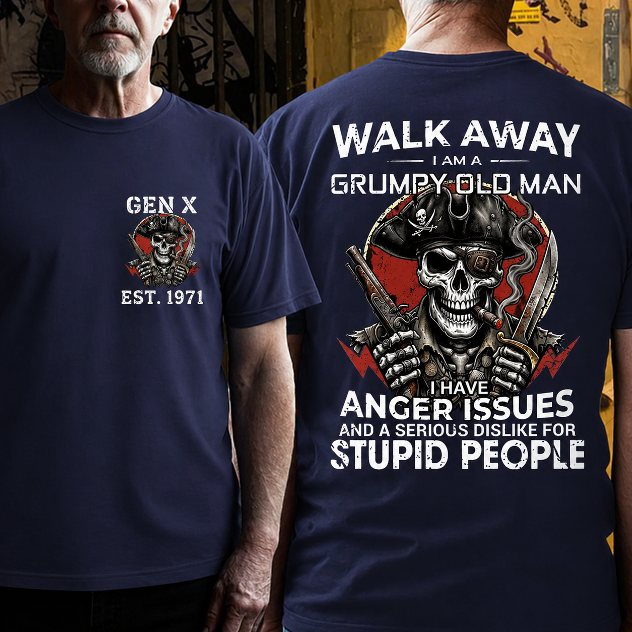 "Walk Away" - Grumpy Old Man Pirate Skull Series | Customized Gen X / Boomer T-Shirts