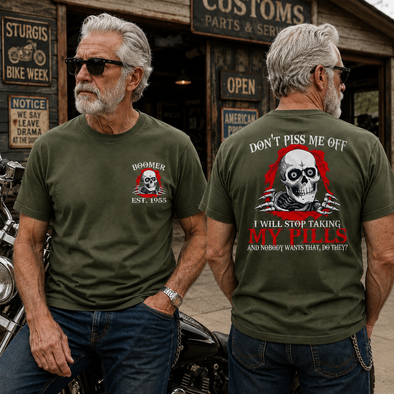 Custom Year Of Birth T-shirt, Don't Piss Me Off — No Pills, No Peace