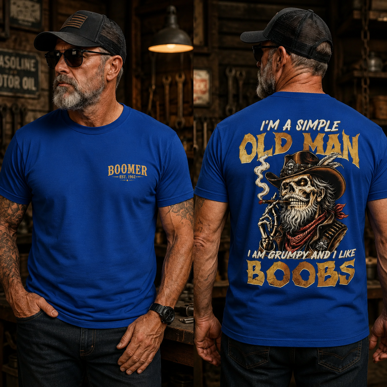 I'm A Simple Old Man I Am Grumpy And I Like Boobs T-Shirt | Boomer/Gen X Graphic Tee