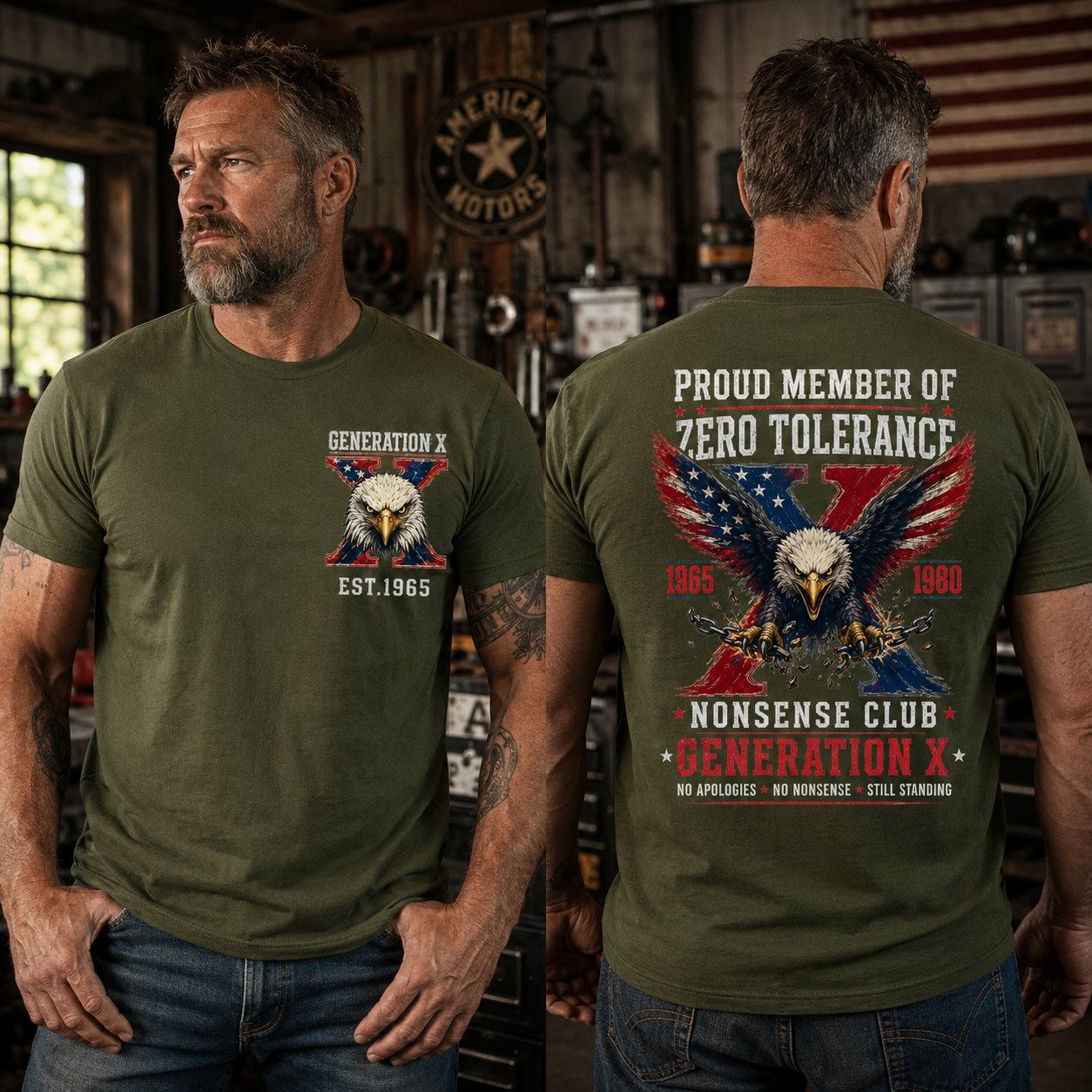 Proud Member Of Zero Tolerance Nonsense Club Generation X 1965-1980 American Flag Eagle Breaking Chains Patriotic T-Shirt