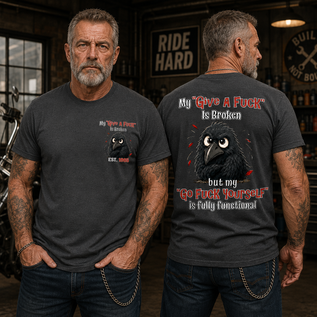 My “Give A F*ck” Is Broken Funny Crow Graphic Tee | Custom EST Year Shirt