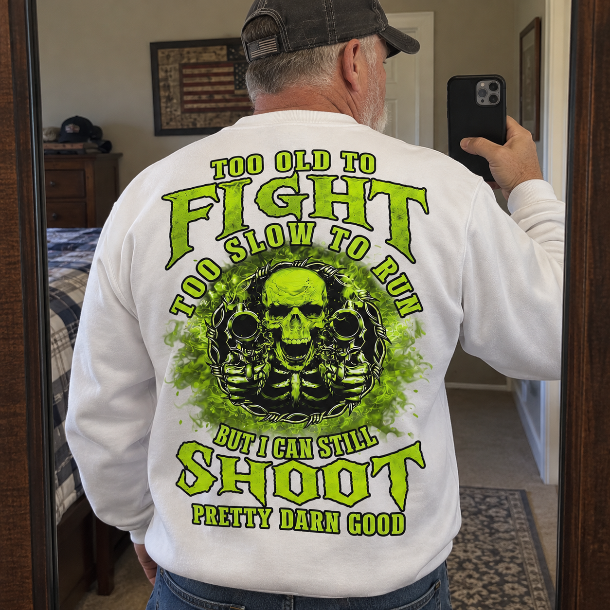 Too Old To Fight Too Slow To Run But I Can Shoot Pretty Darn Well, Custom Year Gen X, Boomer, Gen Y Crewneck Sweatshirt