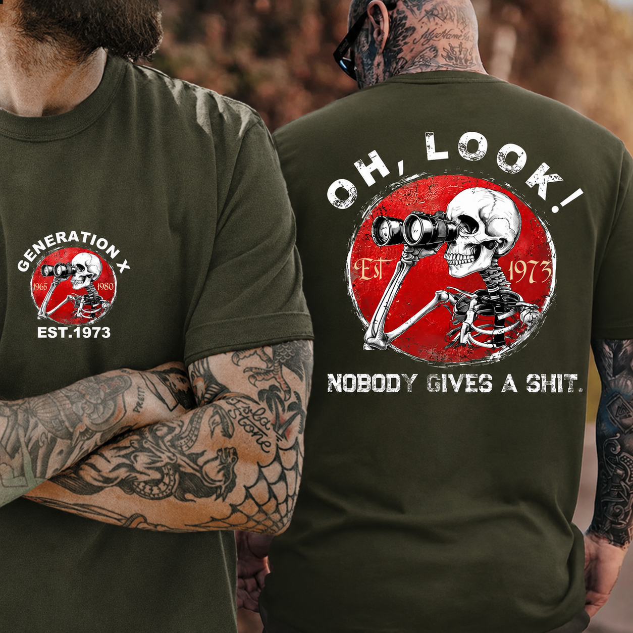 Generation X/Boomer 2 Side T-shirt, Oh Look Nobody Gives A Shit Print T-Shirt