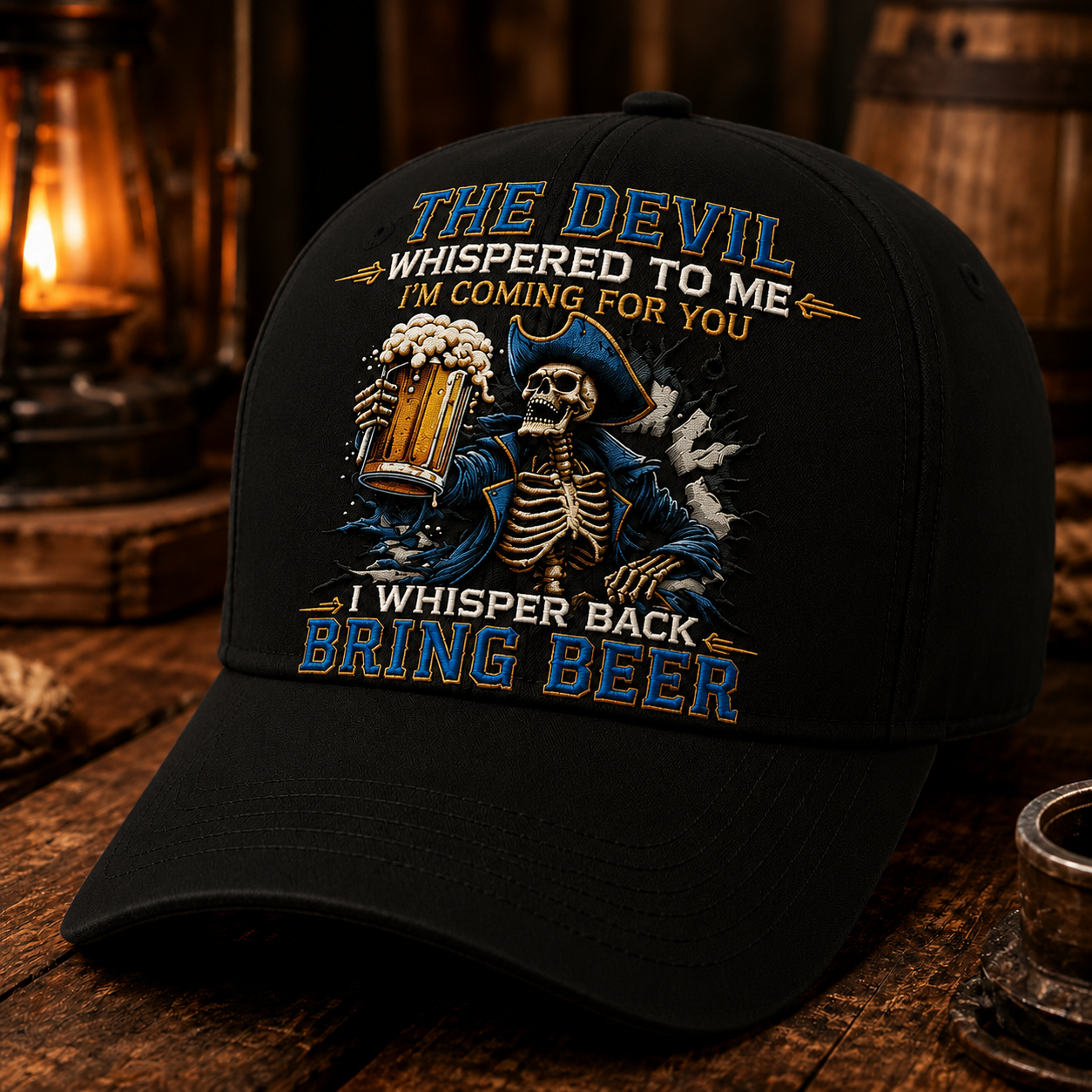 The Devil Whispered Bring Beer Black Baseball Cap