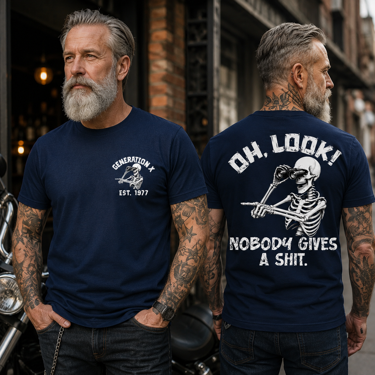 Personalization Year Gen X T Shirt, Oh Look Nobody Gives A Sh*t Skeleton Graphic Shirt