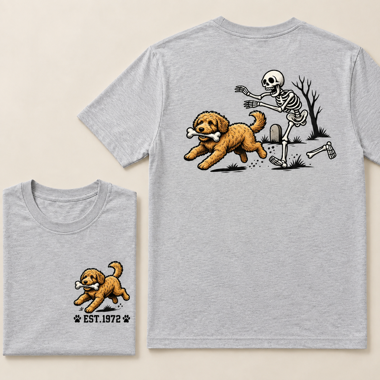 Custom Est.Year Dog Stealing Bone From Skeleton T‐Shirt