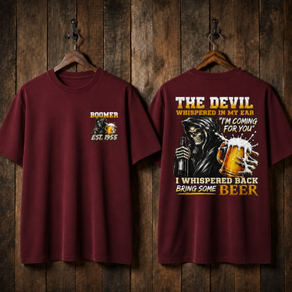 The Devil WhisperedTM Boomer/Gen X Beer T-Shirt | Custom EST Year Grim Reaper Tee