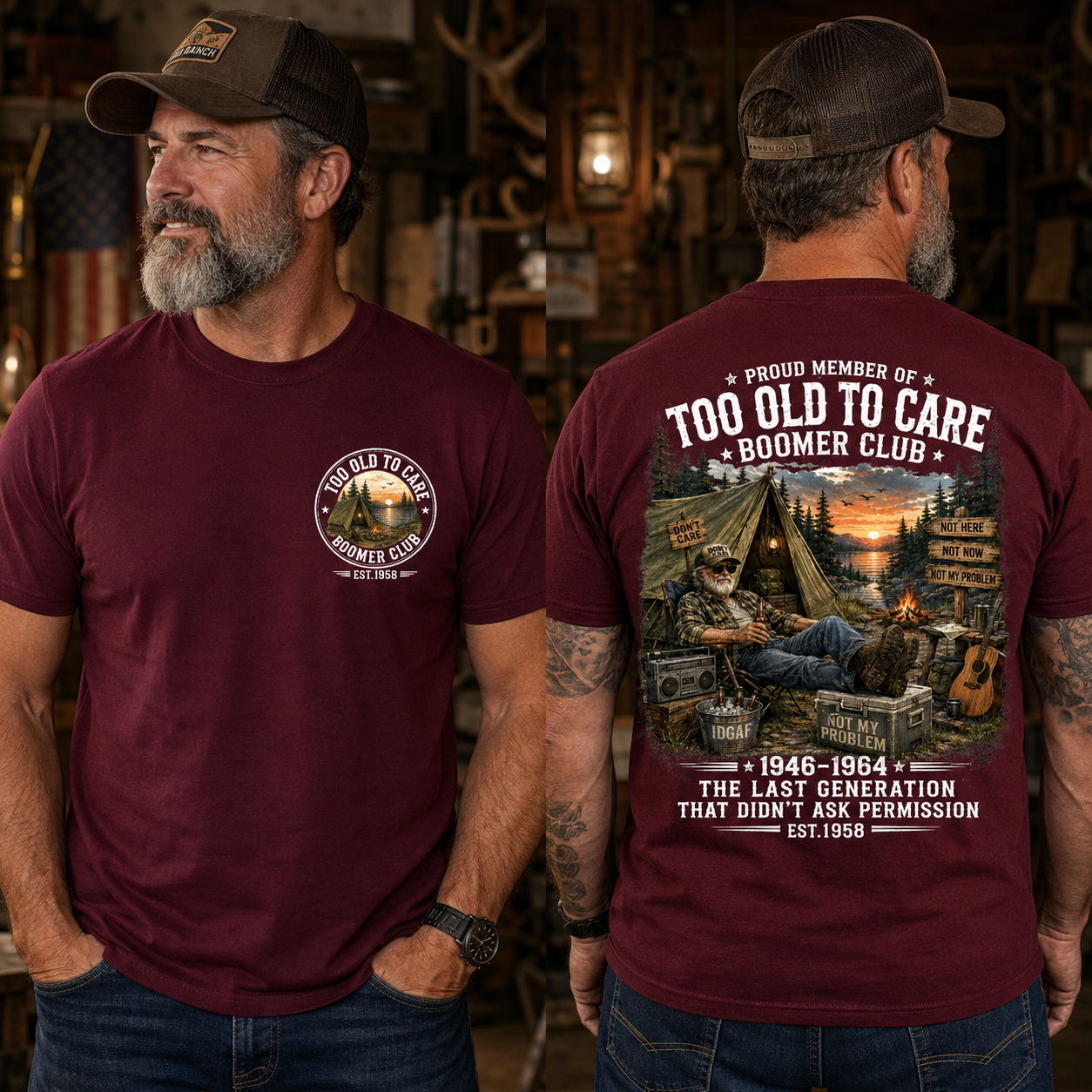 Custom EST.Year Proud Member Of Too Old To Care Boomer Club Not Here Not Now Not My Problem 1946-1964 The Last Generation That Didn't Ask Permission T-Shirt