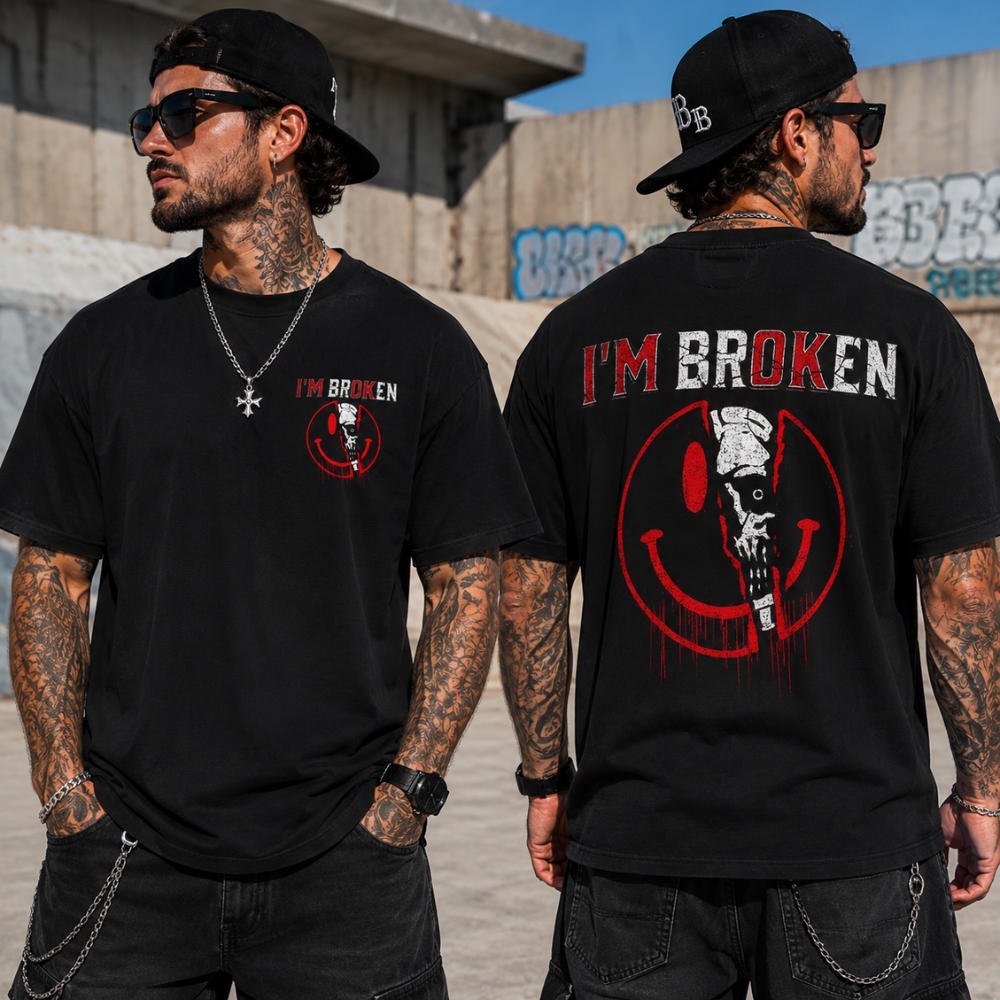 I'm BrokenTM Skull Smiley Graphic T-Shirt