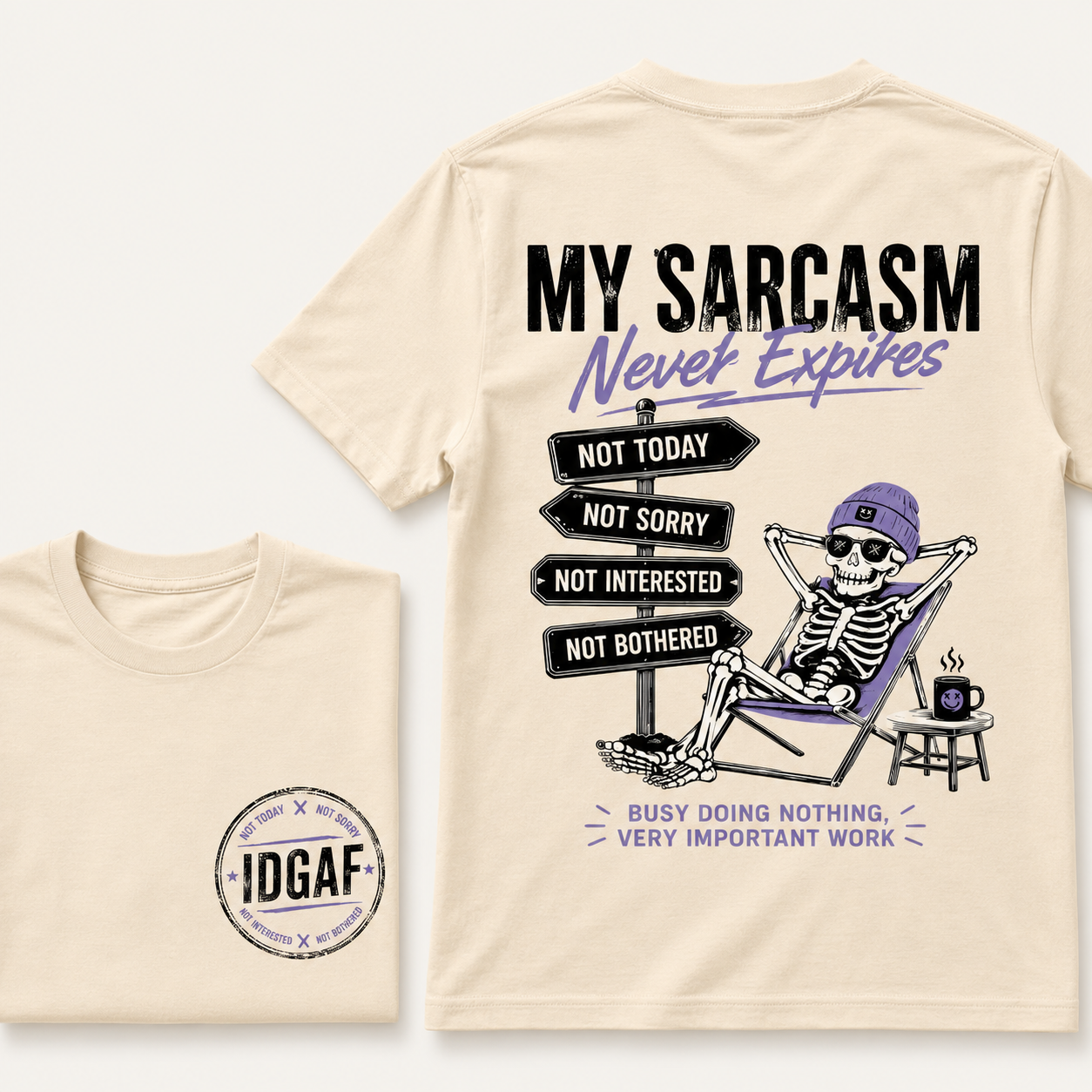 My Sarcasm Never Expires – Funny Skeleton Graphic Tee for Men